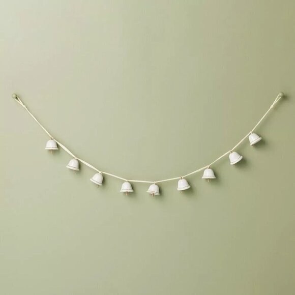 Hearth & Hand with Magnolia 3.75' Decorative Ceramic Bell Christmas Garland Crea - Picture 1 of 4